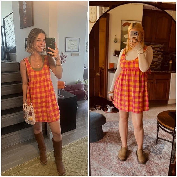 By Anthropologie, Pink And Orange Gingham Apron Mini Nap Dress - Picture 3 of 3